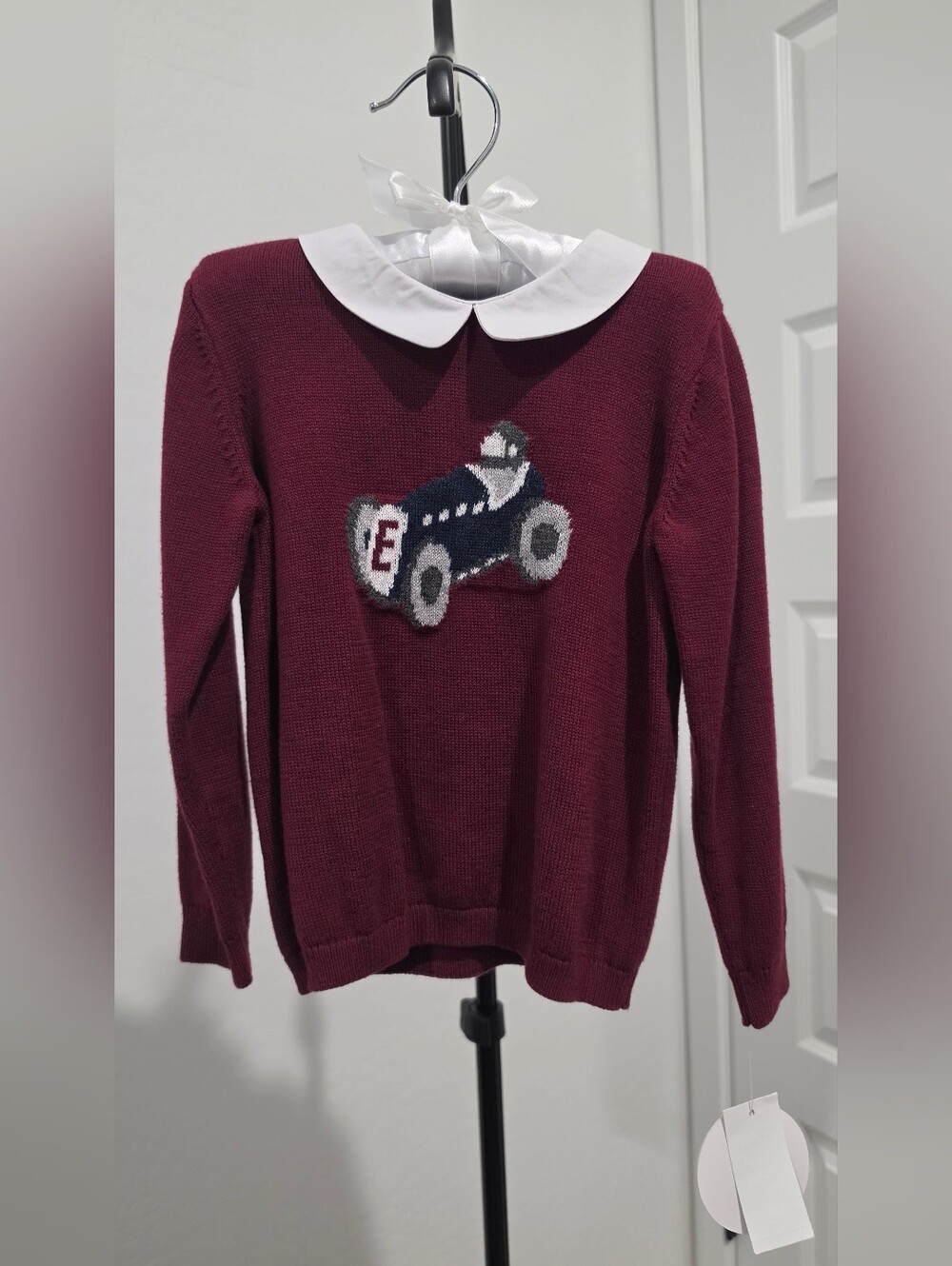 NWT Edgehill Collection Burgundy Race Car Retro Sweater Peter Pan Collar 12M